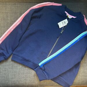 Navy Sweatshirt with Pink and Blue Stripes